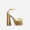 EGO So-Scandalous Diamante Strap Closed Square Toe Extreme Platform Block Heel In Gold Metallic Faux Leather -EGO Sales 04 07 227069
