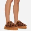 EGO Warren Closed Toe Printed Detail Flatform Slipper In Tan Brown Faux Fur -EGO Sales 06 01 23 fw41921 sq