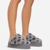 EGO Warren Closed Toe Printed Detail Flatform Slipper In Grey Faux Fur -EGO Sales 06 01 23 fw41926 sq