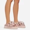 EGO Chrie Velcro Strap Printed Detail Flatform Slipper In Pink Faux Fur -EGO Sales 06 01 23 fw41936 sq