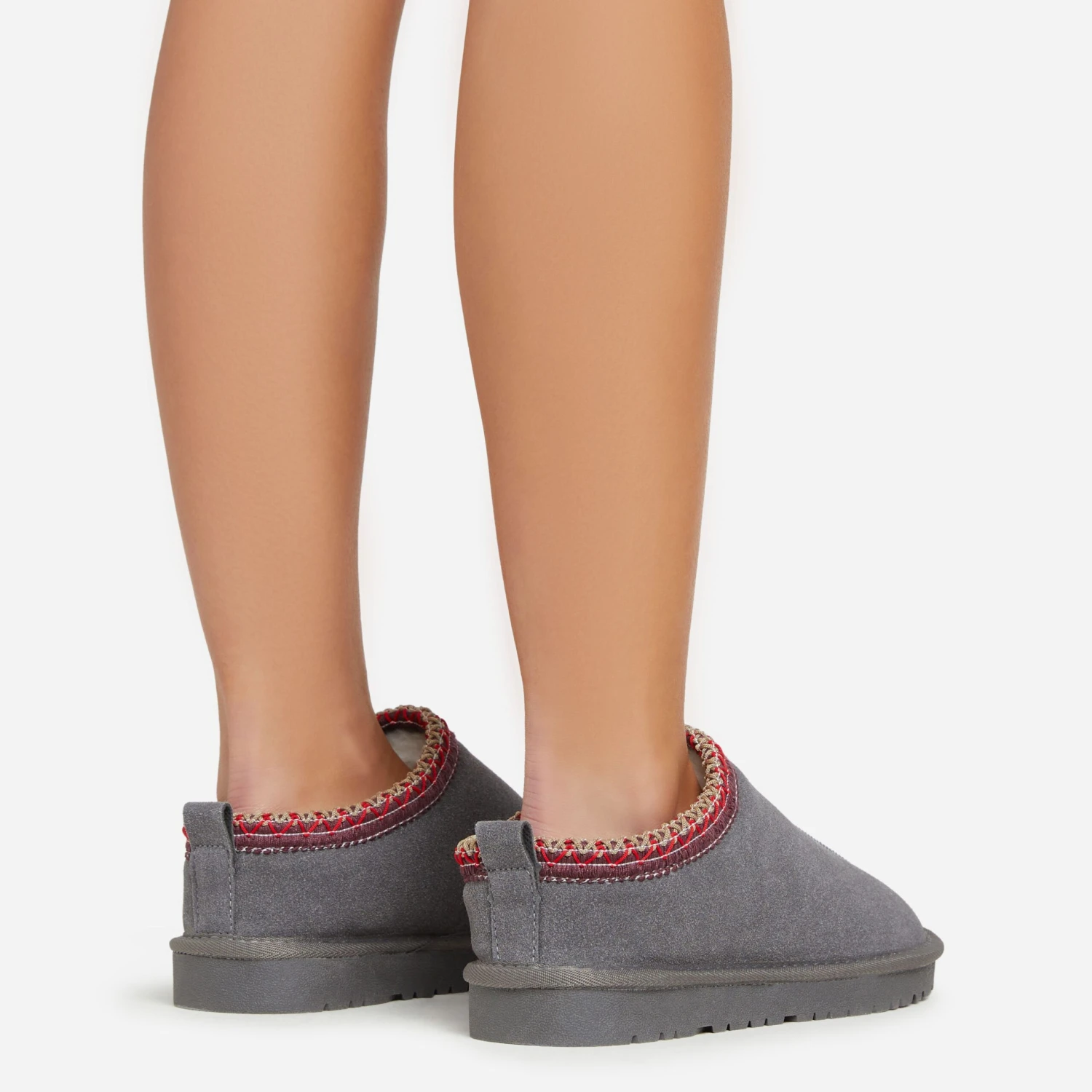 EGO Catch-Up Aztec Detail Faux Fur Lining Flat Slipper In Grey Faux Suede 7 EGO Catch-Up Aztec Detail Faux Fur Lining Flat Slipper In Grey Faux Suede - Image 5