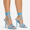 EGO Tiana Lace Up Double Strap Square Toe Stiletto Heel In Blue Faux Leather -EGO Sales 06 01 23 fw42124 s