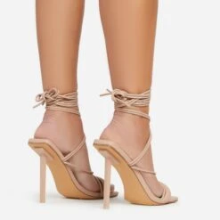 EGO Tiana Lace Up Double Strap Square Toe Stiletto Heel In Nude Faux Leather -EGO Sales 06 01 23 fw42138 sb2