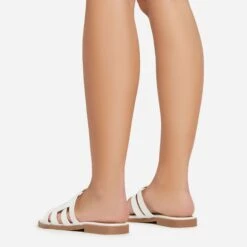 EGO Milli Caged Detail Flat Slider Sandal In White Croc Print Faux Leather -EGO Sales 06 01 23 fw42335 sb