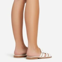 EGO Milli Caged Detail Flat Slider Sandal In White Croc Print Faux Leather -EGO Sales 06 01 23 fw42337 sb2