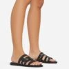 EGO Milli Caged Detail Flat Slider Sandal In Black Croc Print Faux Leather -EGO Sales 06 01 23 fw42341 s