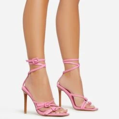 EGO Brady Double Buckle Strap Detail Square Toe Stiletto Heel In Pink Faux Leather
