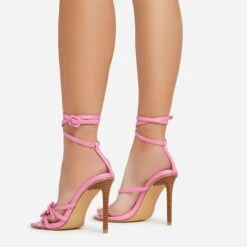 EGO Brady Double Buckle Strap Detail Square Toe Stiletto Heel In Pink Faux Leather -EGO Sales 06 01 23 fw42358 sb2