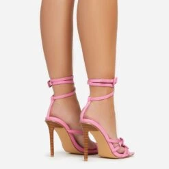 EGO Brady Double Buckle Strap Detail Square Toe Stiletto Heel In Pink Faux Leather -EGO Sales 06 01 23 fw42359 sb