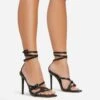 EGO Brady Double Buckle Strap Detail Square Toe Stiletto Heel In Black Faux Leather