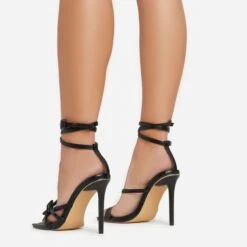 EGO Brady Double Buckle Strap Detail Square Toe Stiletto Heel In Black Faux Leather -EGO Sales 06 01 23 fw42363 sb