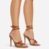 EGO Brady Double Buckle Strap Detail Square Toe Stiletto Heel In Tan Brown Faux Leather -EGO Sales 06 01 23 fw42366 s