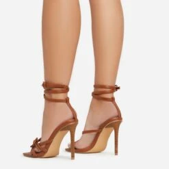 EGO Brady Double Buckle Strap Detail Square Toe Stiletto Heel In Tan Brown Faux Leather -EGO Sales 06 01 23 fw42368 sb2