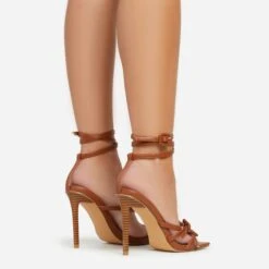 EGO Brady Double Buckle Strap Detail Square Toe Stiletto Heel In Tan Brown Faux Leather -EGO Sales 06 01 23 fw42369 sb