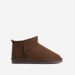 EGO Ultra Mini Ankle Length Faux Fur Lining Boots In Dark Brown Faux Suede -EGO Sales 06 01 23 fw42375 sq