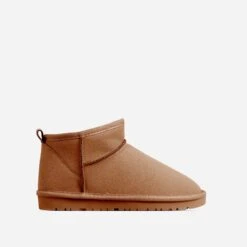 EGO Ultra Mini Ankle Length Faux Fur Lining Boots In Chestnut Brown Faux Suede -EGO Sales 06 01 23 fw42378 sq 2