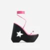 EGO Starry-Eyed Lace Up Star Detail Platform Wedge Heel In Pink Faux Leather -EGO Sales 06 01 23 fw42385 rt