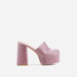 EGO Wilkinson Closed Toe Platform Block Heel Mule In Pink Diamante -EGO Sales 06 01 23 fw42389 sq