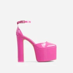 EGO Popped Ankle Strap Square Toe Platform Block Heel In Pink Patent -EGO Sales 06 01 23 fw42398 sq
