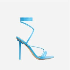 EGO Tiana Lace Up Double Strap Square Toe Stiletto Heel In Blue Faux Leather -EGO Sales 06 01 23 fw42399 sq