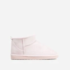 EGO Ultra Mini Ankle Length Faux Fur Lining Boots In Light Pink Faux Suede -EGO Sales 06 01 23 fw42417 sq
