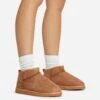 EGO Ultra Mini Ankle Length Faux Fur Lining Boots In Chestnut Brown Faux Suede -EGO Sales 06 01 23 fw45887 sq