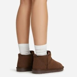 EGO Ultra Mini Ankle Length Faux Fur Lining Boots In Dark Brown Faux Suede -EGO Sales 06 01 23 fw45925 sq