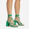 EGO Ballerine Knotted Strappy Detail Lace Up Square Toe Block Heel In Green Faux Leather -EGO Sales 06 01 23 fw45985 sq
