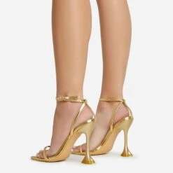 EGO Crew Ankle Strap Pointed Toe Statement Heel In Gold Faux Leather -EGO Sales 06 01 23 fw46019 sq
