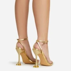EGO Crew Ankle Strap Pointed Toe Statement Heel In Gold Faux Leather -EGO Sales 06 01 23 fw46020 sq