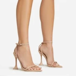 EGO Crew Ankle Strap Pointed Toe Statement Heel In Nude Faux Leather