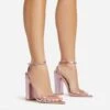 EGO Compass Ankle Strap Pointed Toe Block Heel In Pink Metallic Faux Leather -EGO Sales 06 01 23 fw46032 sq