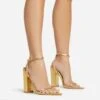 EGO Compass Ankle Strap Pointed Toe Block Heel In Gold Metallic Faux Leather -EGO Sales 06 01 23 fw46047 sq