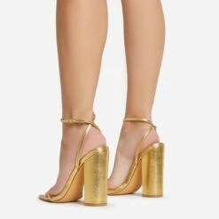 EGO Compass Ankle Strap Pointed Toe Block Heel In Gold Metallic Faux Leather -EGO Sales 06 01 23 fw46049 sq