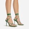 EGO Spider Lace Up Knotted Strap Detail Square Toe Thin Stiletto Heel In Green Faux Leather -EGO Sales 06 01 23 fw46052 s