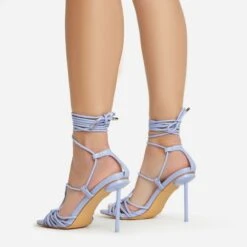 EGO Tour Lace Up Knotted Strap Cage Detail Square Toe Thin Stiletto Heel In Lilac Faux Leather -EGO Sales 06 01 23 fw46090 sb2