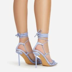 EGO Tour Lace Up Knotted Strap Cage Detail Square Toe Thin Stiletto Heel In Lilac Faux Leather -EGO Sales 06 01 23 fw46091 sb