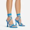 EGO Tied-Up Lace Up Knotted Strap Detail Round Toe Flared Block Heel In Blue Faux Leather -EGO Sales 06 01 23 fw46093 s