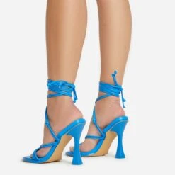 EGO Tied-Up Lace Up Knotted Strap Detail Round Toe Flared Block Heel In Blue Faux Leather -EGO Sales 06 01 23 fw46095 sb2