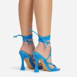 EGO Tied-Up Lace Up Knotted Strap Detail Round Toe Flared Block Heel In Blue Faux Leather -EGO Sales 06 01 23 fw46096 sb