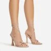 EGO Tied-Up Lace Up Knotted Strap Detail Round Toe Flared Block Heel In Nude Faux Leather
