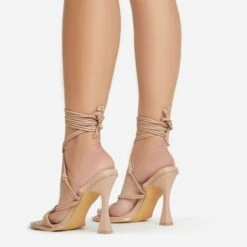 EGO Tied-Up Lace Up Knotted Strap Detail Round Toe Flared Block Heel In Nude Faux Leather -EGO Sales 06 01 23 fw46100 sb