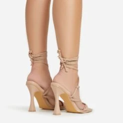 EGO Tied-Up Lace Up Knotted Strap Detail Round Toe Flared Block Heel In Nude Faux Leather -EGO Sales 06 01 23 fw46101 sb2
