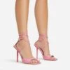 EGO Pamela Lace Up Strappy Square Peep Toe Stiletto Heel In Pink Patent -EGO Sales 06 01 23 fw46115 s
