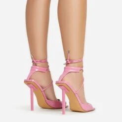 EGO Pamela Lace Up Strappy Square Peep Toe Stiletto Heel In Pink Patent -EGO Sales 06 01 23 fw46118 sb
