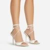 EGO Pamela Lace Up Strappy Square Peep Toe Stiletto Heel In White Patent -EGO Sales 06 01 23 fw46120 s