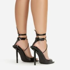 EGO Pamela Lace Up Strappy Square Peep Toe Stiletto Heel In Black Patent -EGO Sales 06 01 23 fw46135 sb