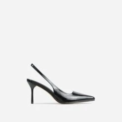 EGO I-Still-Do Pointed Toe Slingback Low Stiletto Court Heel In Black Faux Leather -EGO Sales 06 01 23 fw46168 sq