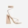 EGO Love-Booth Lace Up Knotted Strap Detail Square Toe Sculptured Flared Block Heel In Nude Faux Leather -EGO Sales 06 01 23 fw46182 sq