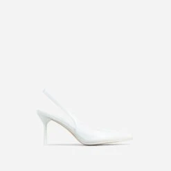 EGO I-Still-Do Pointed Toe Slingback Low Stiletto Court Heel In White Faux Leather -EGO Sales 06 01 23 fw46183 sq